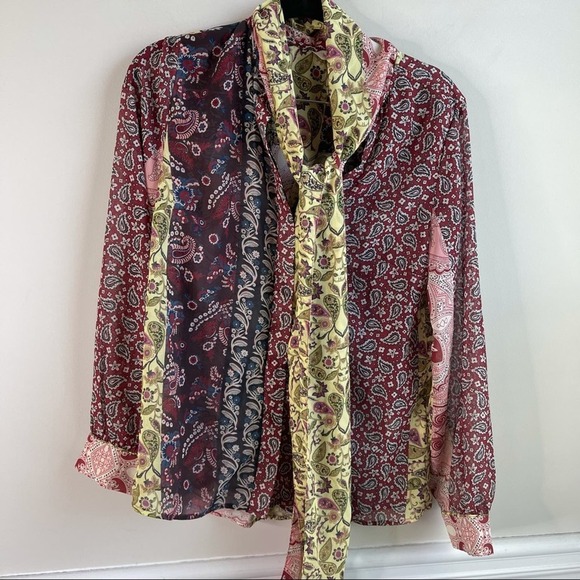 Soft Surroundings NEW‎ multicolor tie neck chiffon blouse SIZE small - Picture 1 of 7